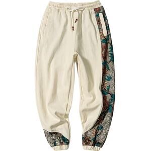 Spring Autumn Casual Baggy Pants Men Clothing Embroidery Patchwork Harem Japan